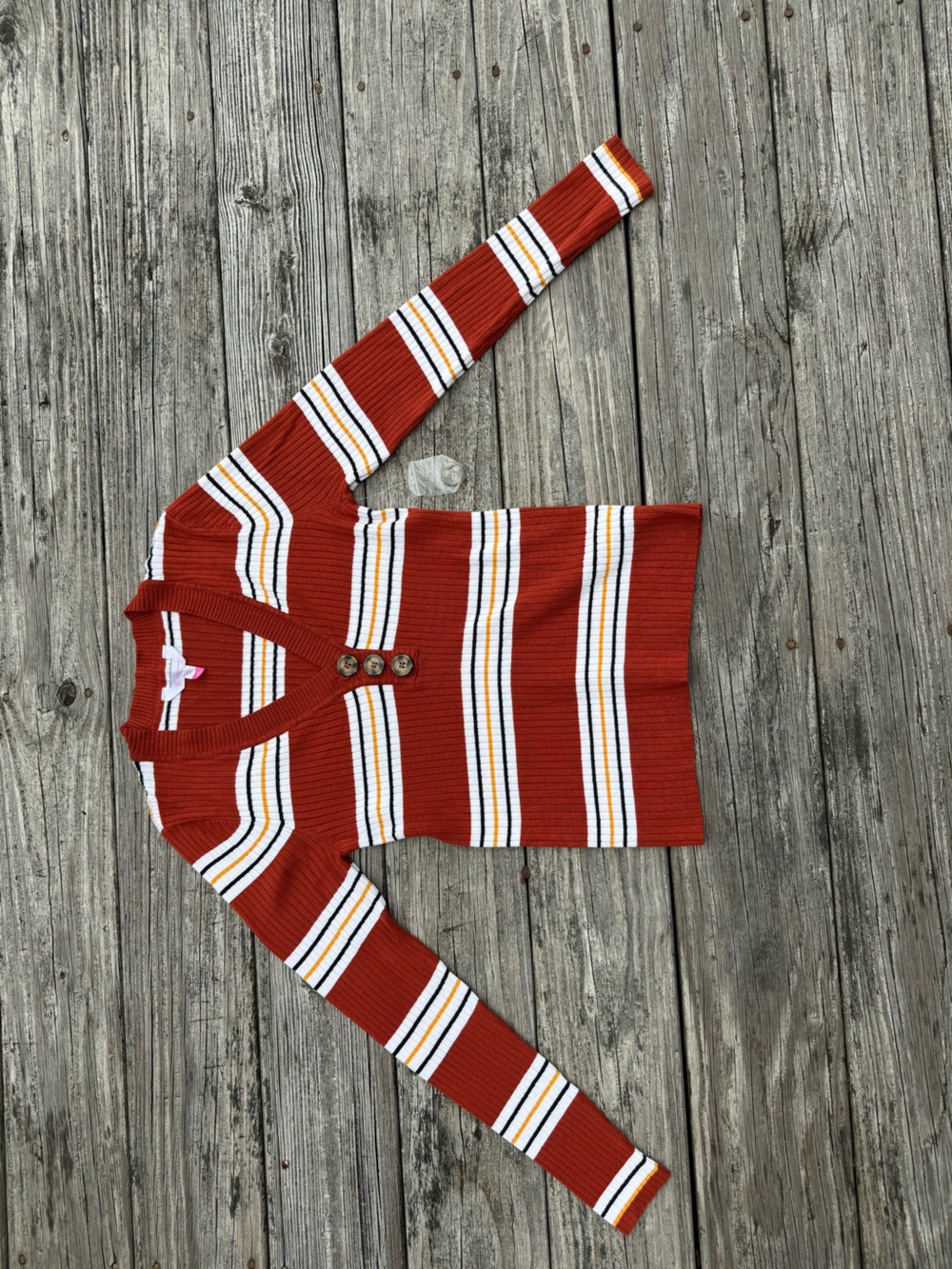 No Boundaries Rust Red Striped Ribbed Long Sleeve Top